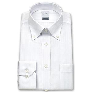 ワイシャツ Yシャツ メンズ 長袖 SMC Shiwanon 形態安定加工 ホワイト 白ドビーストライプ ボタンダウン おしゃれ 就活 冠婚葬祭
