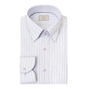 LORDSON by CHOYA 長袖 ワイシャツ メンズ秋 形態安定加工 ブルーとパープルのストライプ 青 紫 スナップダウン｜シャツステーション