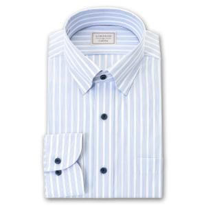 LORDSON by CHOYA 長袖 ワイシャツ メンズ 春夏秋冬 形態安定加工 ブルーストライプ スナップダウン シャツ|綿100％
