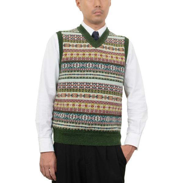 【爆買】ニット ベスト フェアアイル アメトラ アイビー グリーン メンズ Shirt Makers...