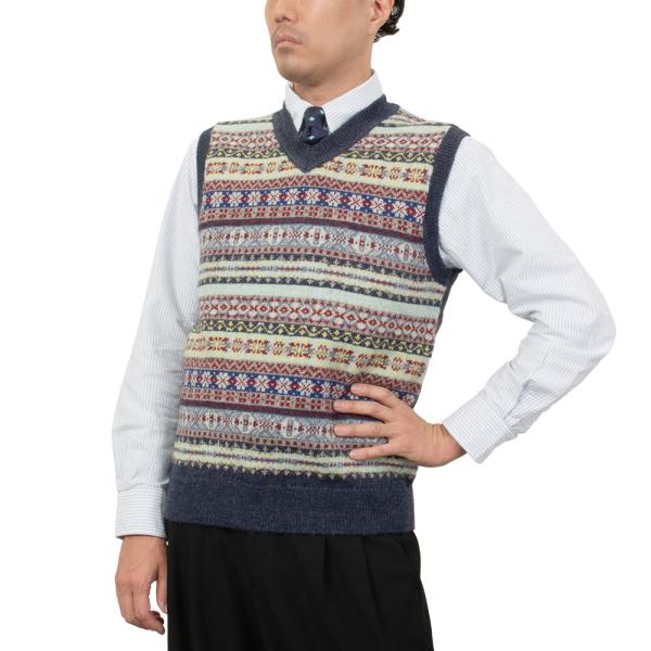 【爆買】ニット ベスト フェアアイル アメトラ アイビー ネイビー 紺 メンズ  Shirt Mak...