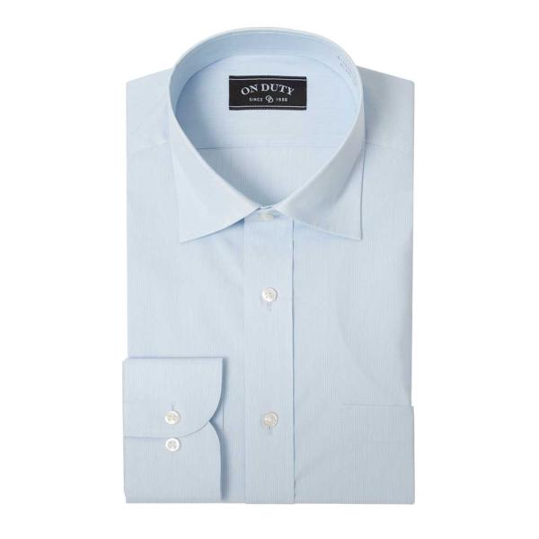 送料無料 ワイシャツ メンズ 長袖 形態安定 セミワイドカラー ブルー ストライプ  ST_24FA