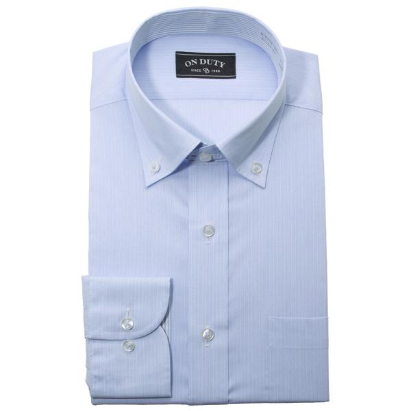 送料無料 ワイシャツ メンズ 長袖 形態安定 ボタンダウン ブルー ストライプ