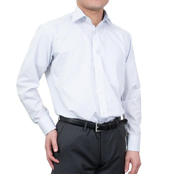 送料無料 ワイシャツ メンズ 長袖 形態安定 セミワイド 青みがかったグレー ストライプ