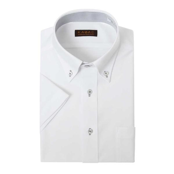 ニット ワイシャツ メンズ 半袖 ノーアイロン ストレッチ ボタンダウン 白 ホワイト