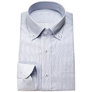 ワイシャツ メンズ 長袖 形態安定 ドレスシャツ Yシャツ カッターシャツ ビジネスシャツ シャツ ボタンダウン ブルー ストライプ 送料無料