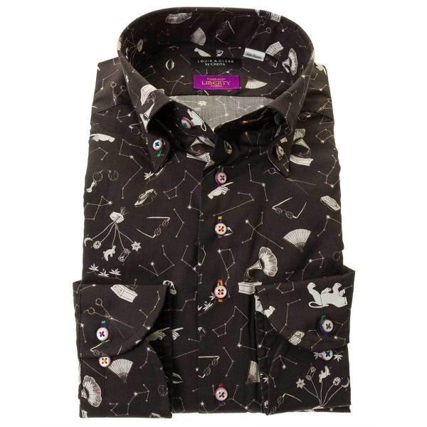 リバティプリント コットンタナローン 長袖ドレスシャツ ボタンダウン 胸ポケット無 着丈短め アイ・...