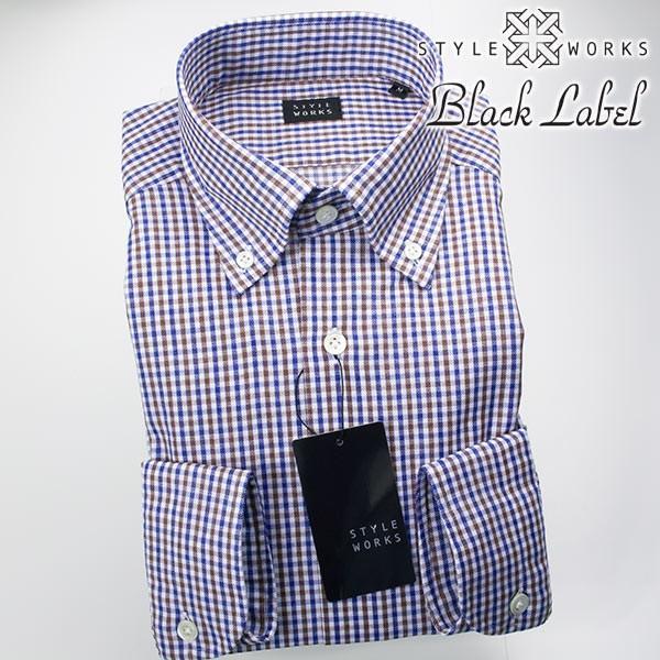 ワイシャツ 長袖 ドレスカジュアルシャツ ボタンダウン カラミ織 ガングラフチェック ブラウン・青