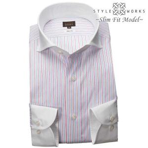 ワイシャツ| 長袖ドレスシャツ 綿100％ スリムフィット クレリックカッタウェイワイド ストライプ プレゼント ギフト SW_24FA