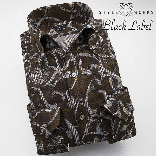 ワイシャツ| 長袖ドレスシャツ スリムフィット スキッパーワンピースボタンダウン ブラウンダマスクプ...