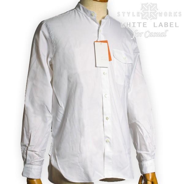カジュアルシャツ 白カジュアルシャツ バンドカラー 洗い加工ピンオックス プレゼント ギフト SW_...
