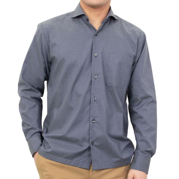 ストレッチ 形態安定 カッタウェイ ネイビー パンツアウトスタイル  ビジカジ オフィスカジュアル