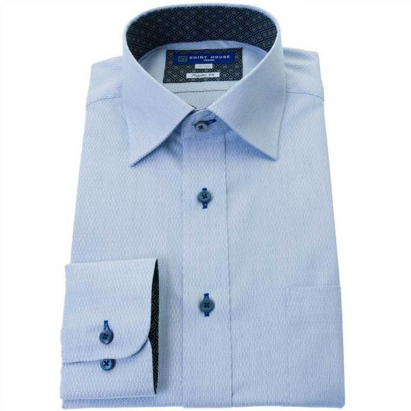 メンズ長袖 形態安定ワイシャツ ドレスシャツ ブルー Yシャツ    SH2404ft