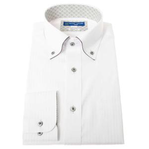 ワイシャツ 形態安定 長袖 白ドビーストライプ ホワイト ボタンダウン 標準 シャツハウス メンズ ドレスシャツ SH_24FA｜ss1946