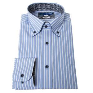 ワイシャツ 形態安定 長袖 ブルーストライプ 青 ボタンダウン 標準 シャツハウス メンズ ドレスシャツ  SH2404ft SH_24FA｜ss1946
