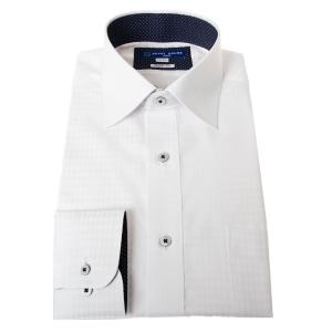 ワイシャツ 形態安定 長袖 白ドビー ホワイト ダイヤ柄 ワイドカラー 標準 シャツハウス メンズ ドレスシャツ SH_24FA
