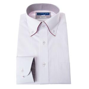 ワイシャツ 形態安定 長袖 ピンク ストライプ ボタンダウン 標準 シャツハウス メンズ ドレスシャツ  SH2404ft｜シャツステーション