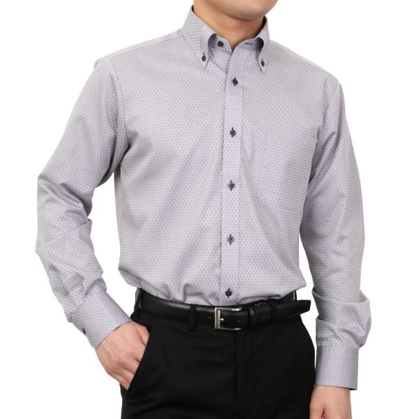 形態安定 ボタンダウン パープル バイピング 小紋柄 結婚式 舞台衣装 パーティ SWAN・ブラック...