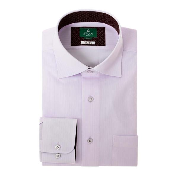 ワイシャツ ニット ニットシャツ S M L LL 長袖 ノーアイロン パープル 紫 セミワイド ス...