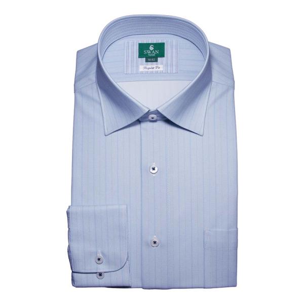 ノーアイロン 吸汗速乾 長袖 メンズ シャツ セミワイドカラー ニット ストレッチ ブルー レギュラ...