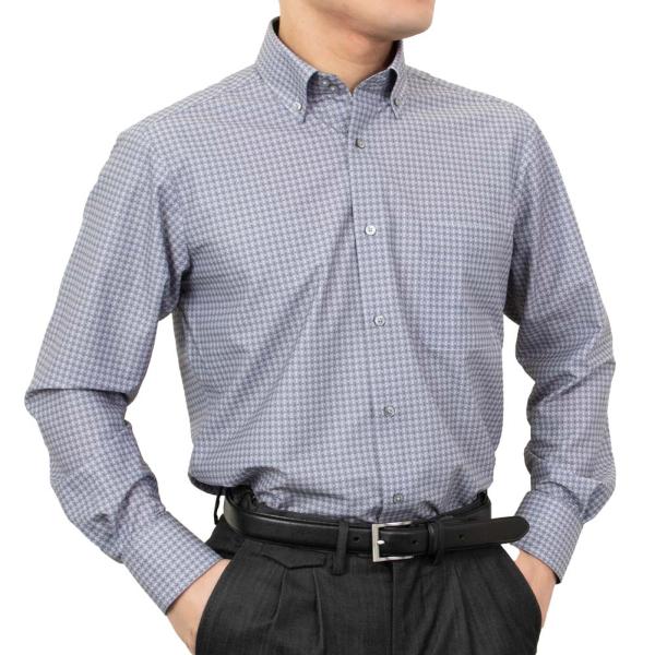 ノーアイロン スーパーストレッチ レギュラーフィット ボタンダウン ステッチチェック ネイビー ニッ...