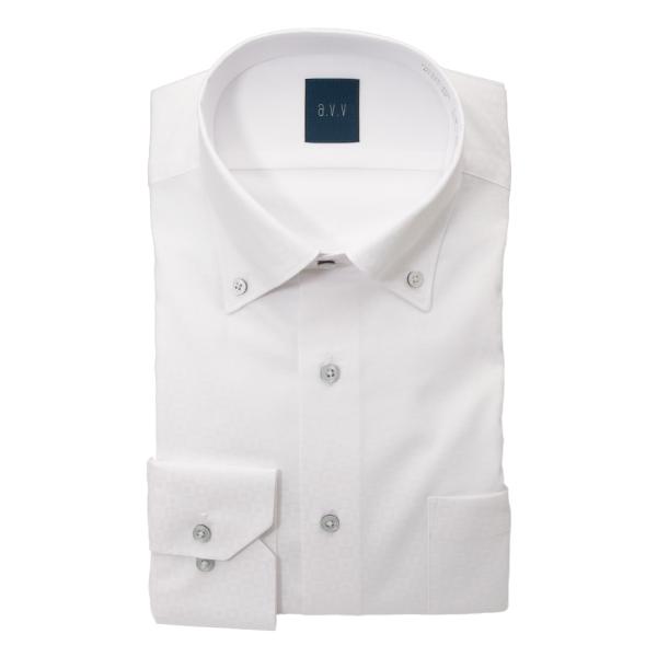 ワイシャツ メンズ 長袖 形態安定 セミシャープ ボタンダウン ホワイト ドビー a.v.v ビジカ...