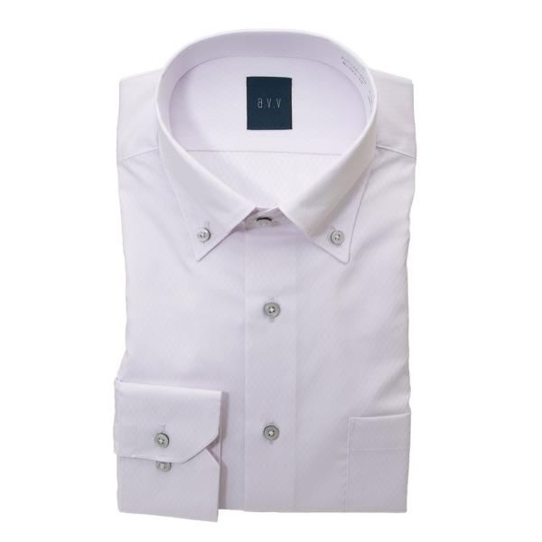 ワイシャツ メンズ 長袖 形態安定 セミシャープ ボタンダウン ラベンダー ドビー a.v.v ビジ...