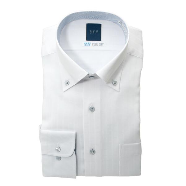 ワイシャツ メンズ 長袖 形態安定 セミシャープ ボタンダウン ホワイト ドビー a.v.v ビジカ...