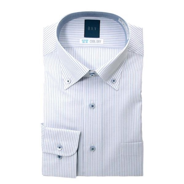 ワイシャツ メンズ 長袖 形態安定 セミシャープ ボタンダウン ピンク 青ストライプ ドビー a.v...