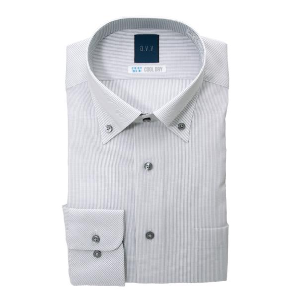 ワイシャツ メンズ 長袖 形態安定 セミシャープ ボタンダウン グレー ストライプ ドビー a.v....