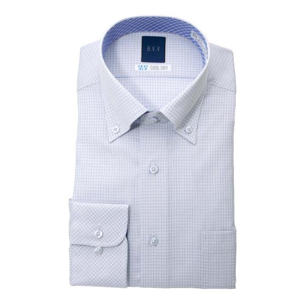 ワイシャツ メンズ 長袖 形態安定 セミシャープ ボタンダウン 青チェック ドビー a.v.v ビジ...