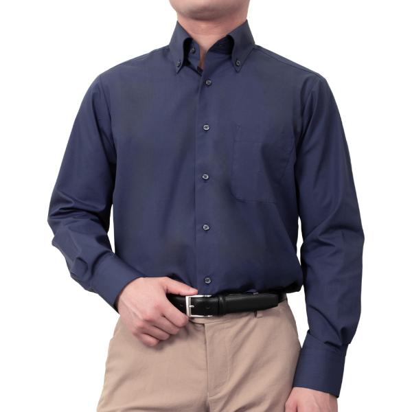 ワイシャツ メンズ 長袖 形態安定 セミシャープ  ボタンダウン ネイビー a.v.v 大人シック ...