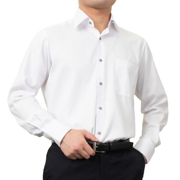 ワイシャツ メンズ 長袖 形態安定 セミシャープ  ボタンダウン ホワイト 格子柄  a.v.v 大...