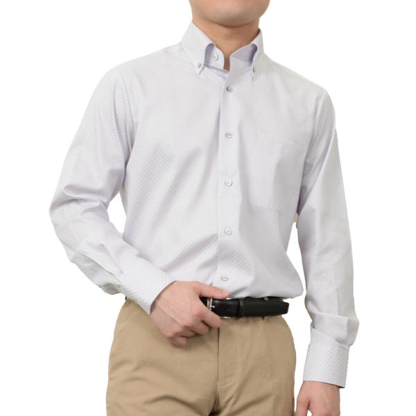 ワイシャツ メンズ 長袖 形態安定 セミシャープ  ボタンダウン 薄紫 a.v.v 大人シック ダー...