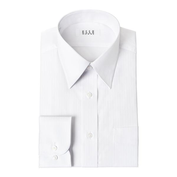 ELLE HOMME 長袖 ワイシャツ メンズ 形態安定加工  ゆったり 白ドビーストライプ レギュ...
