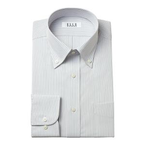 ELLE HOMME ワイシャツ メンズ 長袖 形態安定加工  ゆったり グレー ストライプ ボタンダウン｜シャツステーション