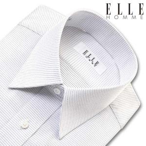 ELLE HOMME 長袖 ワイシャツ メンズ 形態安定 ゆったり ライトグレー ボーダー レギュラーカラー 綿：50% ポリエステル：50%｜シャツステーション