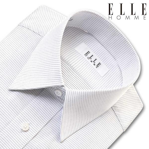 ELLE HOMME 長袖 ワイシャツ メンズ ゆったり ライトグレー ボーダー レギュラーカラー ...