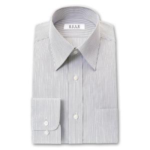 ELLE HOMME 長袖 ワイシャツ メンズ 形態安定 ゆったり ペンシルストライプ レギュラーカラー 綿：50% ポリエステル：50% 白黒｜ss1946