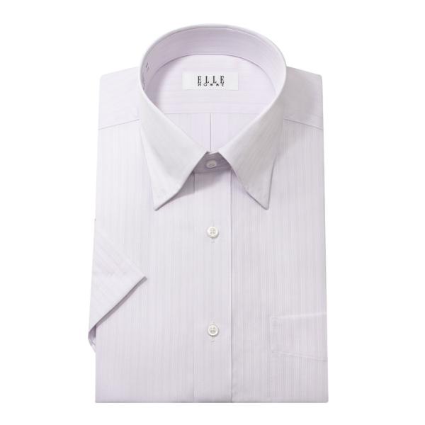 ELLE HOMME 半袖 ワイシャツ メンズ 夏 形態安定 涼感素材 パープル ドビー ストライプ...