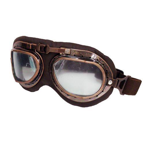 補修交換に! 汎用ビンテージゴーグル 角 ブラウン/バイク・ヘルメット用