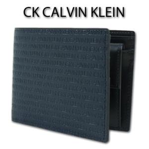 CKカルバンクライン CK CALVIN KLEIN 牛革 二つ折り財布 リピート メンズ ネイビー 紺