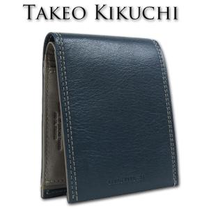 タケオキクチ TAKEO KIKUCHI 牛革 ステッチライン 二つ折り財布 メンズ ネイビー 紺｜セレクトスペースカラーズ