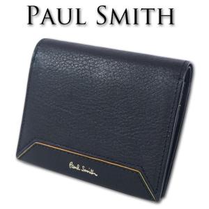 ポールスミス Paul Smith コントラストエッジ 牛革 二つ折り財布 メンズ ブラック 黒 キ...