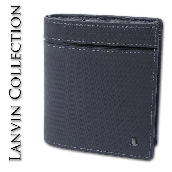 ランバンコレクション LANVIN COLLECTION 牛革 二つ折り財布 メンズ グレー コンパ...