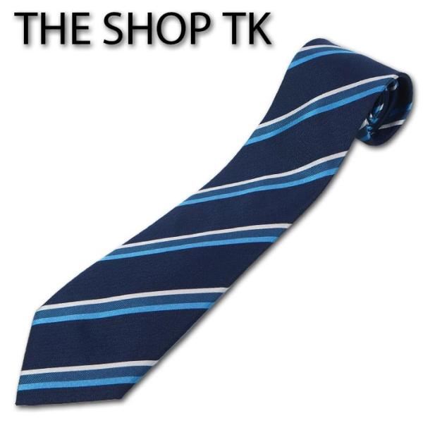 タケオキクチ THE SHOP TK ストライプ柄 シルク１００％ ネクタイ ネイビー系 紺