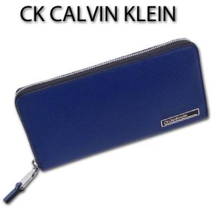 CKカルバンクライン CK CALVIN KLEIN ラウンドファスナー 長財布 ポリッシュ メンズ ネイビー 定価20,900円 キップレザー ガラスレザー バイアスカット 特価