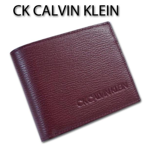 CKカルバンクライン CK CALVIN KLEIN 牛革 二つ折り財布 ロック メンズ ボルドー ...