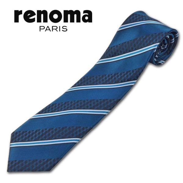 レノマパリス renoma PARIS シルク ストライプ柄 ネクタイ ブルーグリーン系 青緑 メン...
