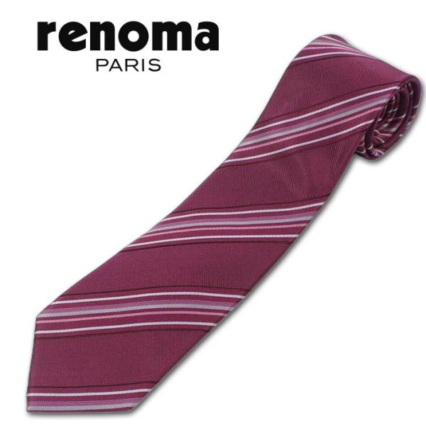 レノマパリス renoma PARIS シルク ストライプ柄 ネクタイ ボルドー系 赤 メンズ 日本...